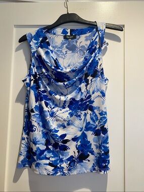 Nine West Blue and White Floral Cowl Neck Tank. Size Lg